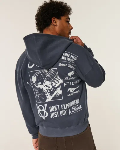 Hollister Boxy Zip-up Ford Graphic Hoodie In Blue