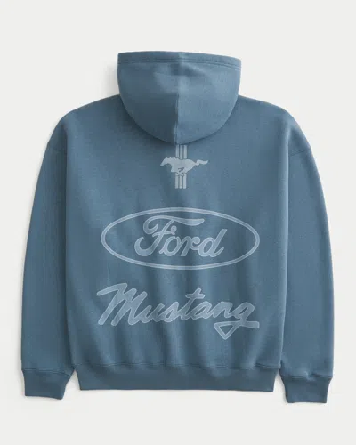 Hollister Boxy Zip-up Ford Mustang Graphic Hoodie In Blue