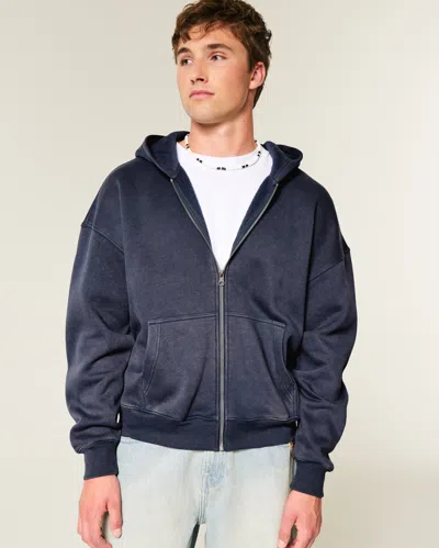 Hollister Boxy Zip-up Hoodie In Blue