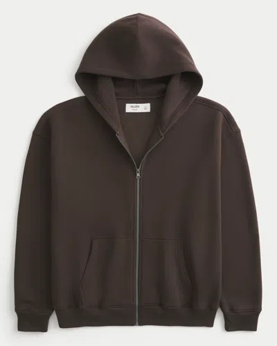 Hollister Boxy Zip-up Hoodie In Brown
