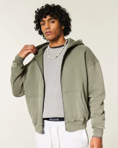 Hollister Boxy Zip-up Hoodie In Green