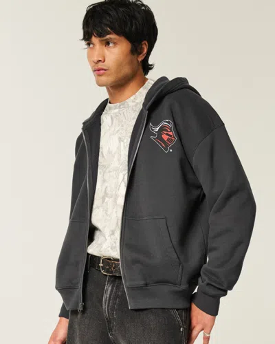 Hollister Boxy Zip-up Rutgers University Graphic Hoodie In Black