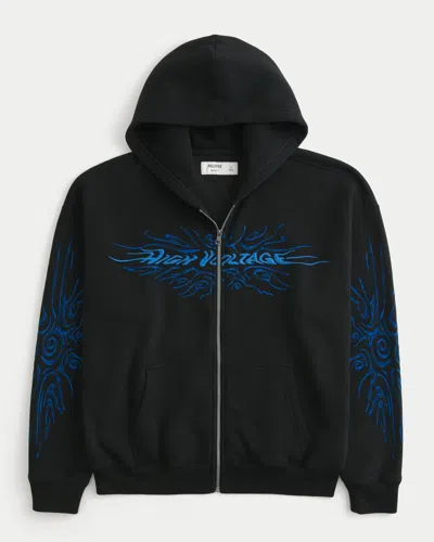 Hollister Boxy Zip-up High Voltage Graphic Hoodie In Black