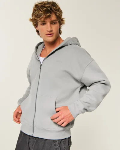 Hollister Zip Through Boxy Hoodie In Gray