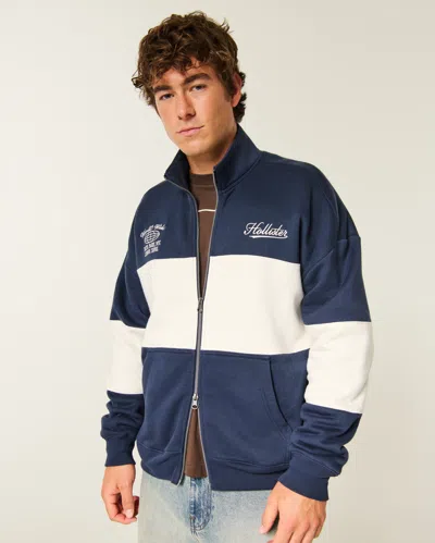 Hollister Boxy Zip-up Logo Sweatshirt In Blue