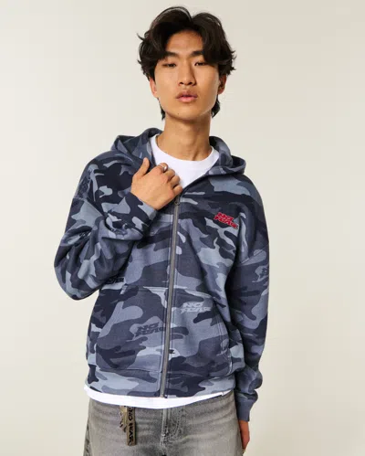 Hollister Boxy Zip-up No Fear Graphic Camo Hoodie In Multi