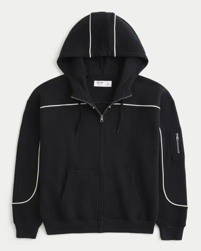 Hollister Boxy Zip-up Snorkel Hoodie In Black