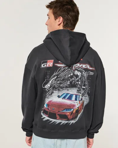 Hollister Boxy Zip-up Toyota Supra Graphic Hoodie In Black