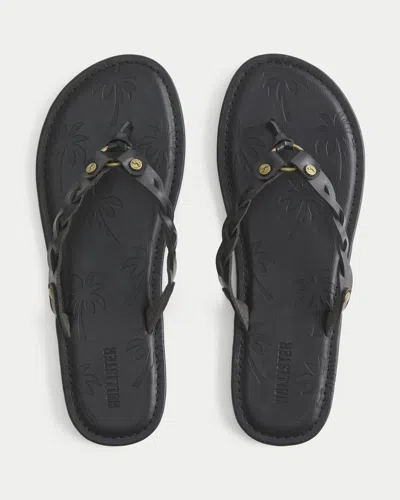 Hollister Braided Stud Palm Tree Pattern Flip Flops In Black