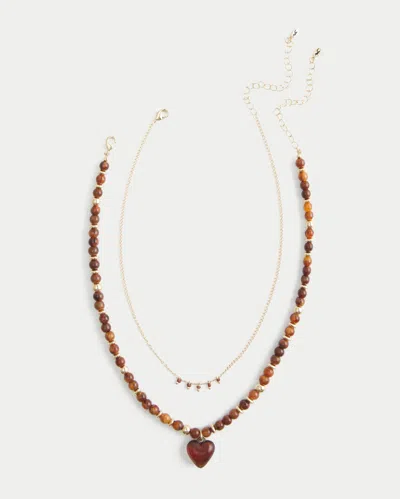 Hollister Burgundy Heart Necklace 2-pack In Gold 2 Pk