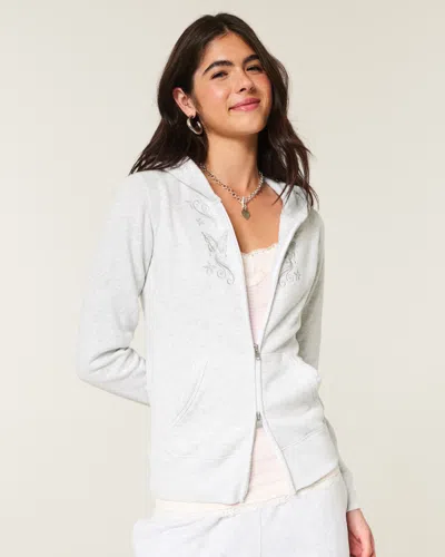 Hollister Butterfly Graphic Zip-up Hoodie In Gray