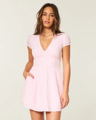 Hollister Button Front Mini Dress In Pink