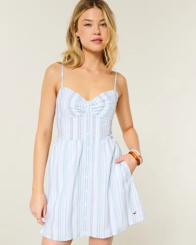Hollister Button Front Woven Mini Dress In Blue
