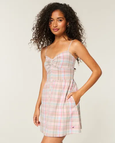 Hollister Button Front Woven Mini Dress In Multi