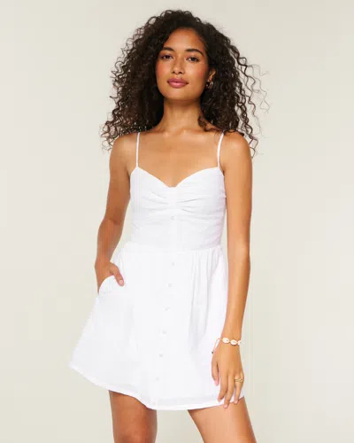 Hollister Button Front Woven Mini Dress In White