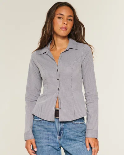 Hollister Button-through Poplin Shirt In Gray