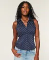 Hollister Button-through Sleeveless Shirt In Blue