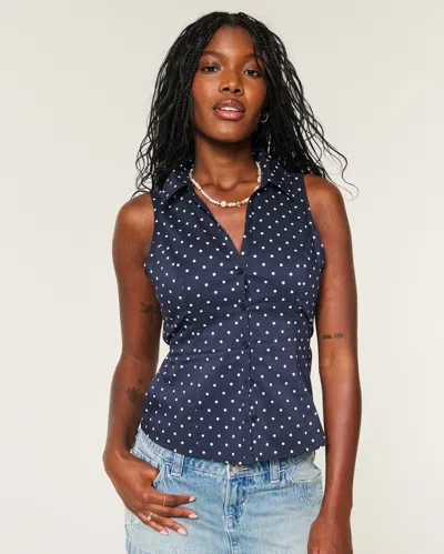 Hollister Button-through Sleeveless Shirt In Blue