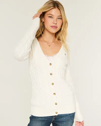 Hollister Cable-knit Icon V-neck Cardigan In Neutral