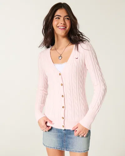 Hollister Cable-knit Icon V-neck Cardigan In Pink