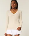 Hollister Cable-knit Icon V-neck Sweater In Neutral