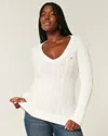 Hollister Cable-knit Icon V-neck Sweater In White