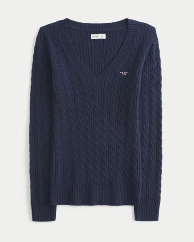 Hollister Cable-knit Icon V-neck Sweater In Gray