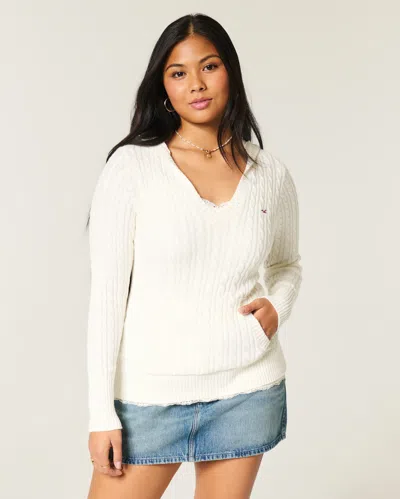 Hollister Cable-knit V-neck Hoodie Sweater In Multi