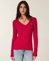 Hollister Cable-knit V-neck Icon Sweater In Red