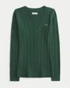 Hollister Cable-knit V-neck Icon Sweater In Green