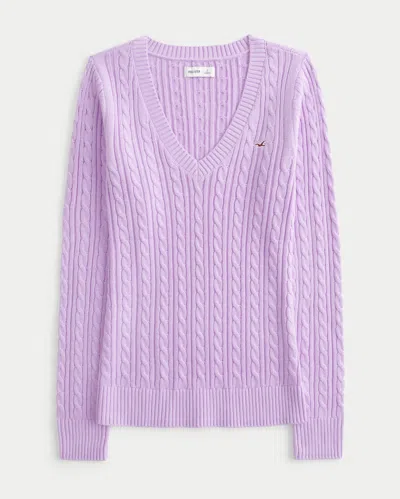 Hollister Cable-knit V-neck Icon Sweater In Purple