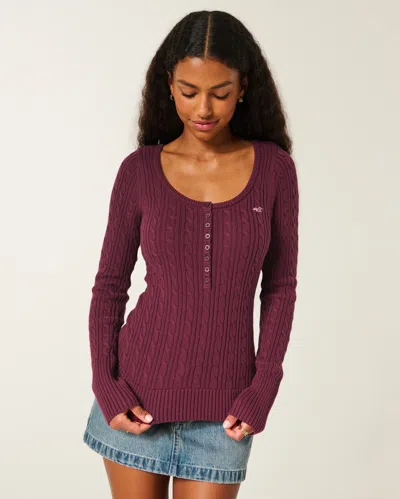 Hollister Cable-knit Icon Henley Sweater In Burgundy