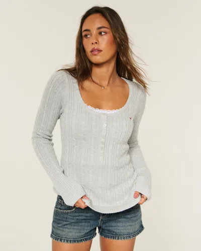 Hollister Cable-knit Icon Henley Sweater In Gray