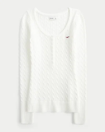 Hollister Cable-knit Icon Henley Sweater In White