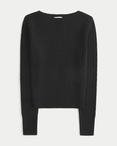 Hollister Cable-knit Slash-neck Sweater In Black