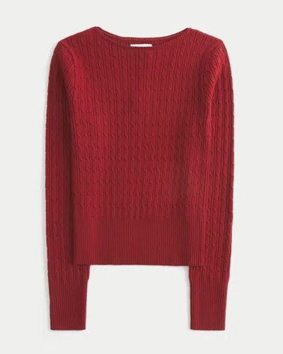 Hollister Cable-knit Slash-neck Sweater In Brown