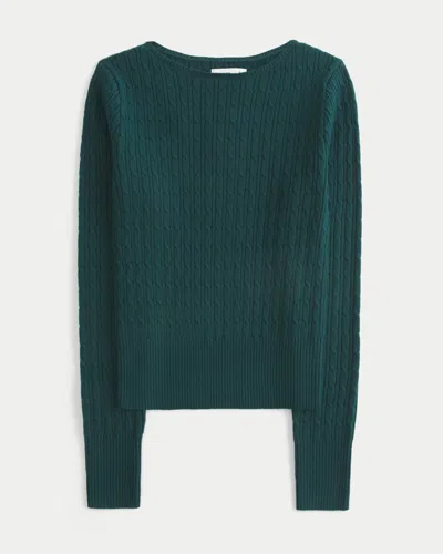 Hollister Cable-knit Slash-neck Sweater In Green
