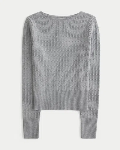 Hollister Cable-knit Slash-neck Sweater In Silver