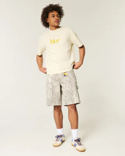 Hollister Camo Baggy Denim Shorts In Nude