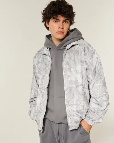 Hollister Camo Zip-up Windbreaker Jacket In Gray