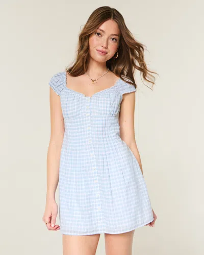 Hollister Cap Sleeve Button Front Mini Dress In Blue