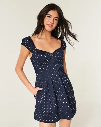 Hollister Cap Sleeve Button Front Mini Dress In Blue
