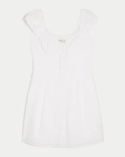 Hollister Cap Sleeve Button Front Mini Dress In White