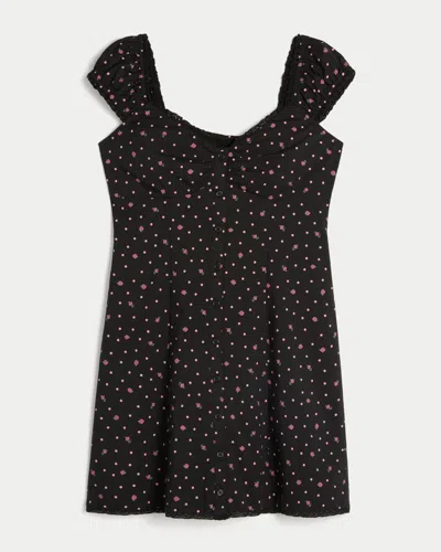 Hollister Cap Sleeve Button Shirt Dress In Black