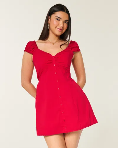 Hollister Cap Sleeve Button Shirt Dress In Red