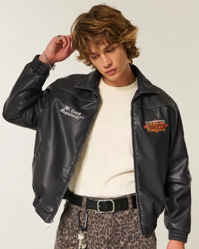 Casino Graphic Vegan Leather Jacket In Black from Hollister