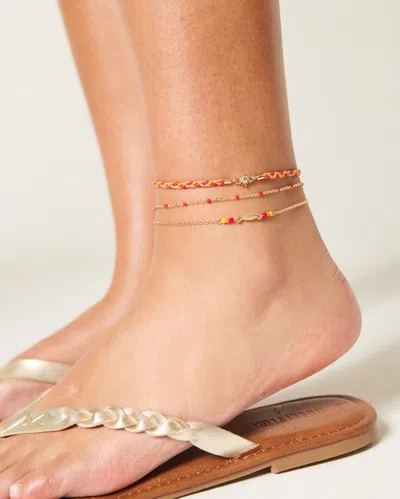 Hollister Charm + Bead Anklet 3-pack In Gold