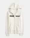 Hollister Chenille Logo Graphic Zip-up Hoodie In White