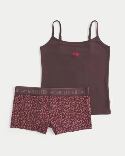 Hollister Cherry Graphic Cami & Boyshort Set In Brown