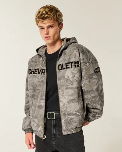 Hollister Chevrolet Graphic Camo Skater Jacket In Gray